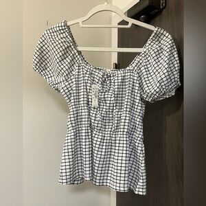 Madewell Omaha Tiered Top Women's Size S Black White Gingham Square Neck